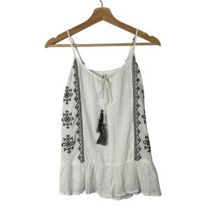 Mudd White & Black Embroidered Peplum Tank Top XS
